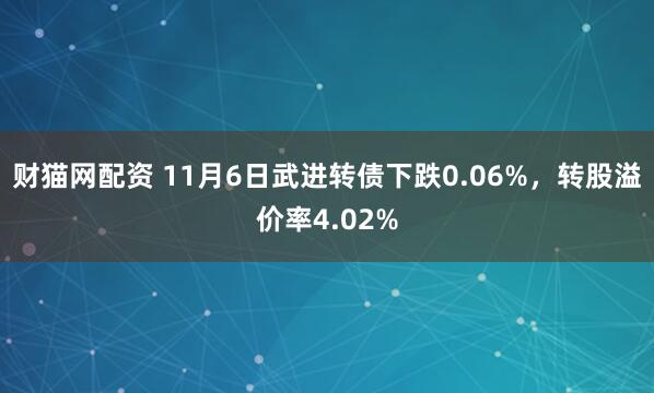 财猫网配资 11月6日武进转债下跌0.06%，转股溢价率4.02%