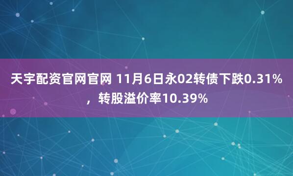 天宇配资官网官网 11月6日永02转债下跌0.31%，转股溢价率10.39%
