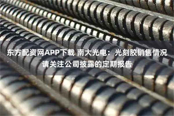 东方配资网APP下载 南大光电：光刻胶销售情况请关注公司披露的定期报告
